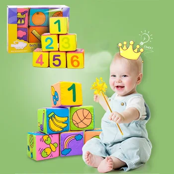 

12pcs/set Toddler Baby Grasp Toy Building Blocks 3D Touch Hand Kids Early Education Soft Cloth Cubes Balls Teethers Squeeze Toys