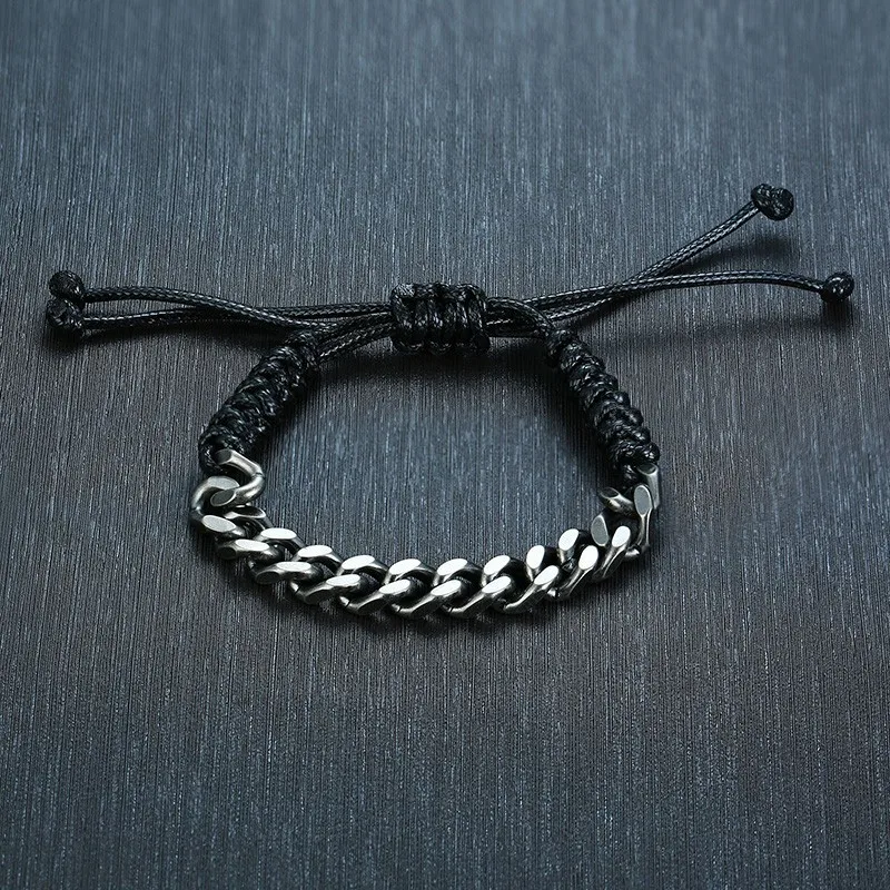 Мужские браслеты в стиле панк браслет из нержавеющей стали цепочка с веревкой, регулируемой, мужской, бразильский