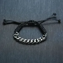 Мужские браслеты в стиле панк браслет из нержавеющей стали цепочка с веревкой, регулируемой, мужской, бразильский