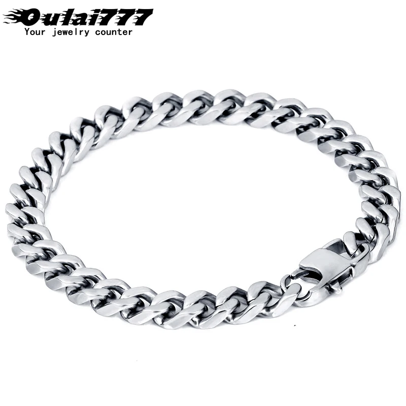 Oulai777, мужской браслет, нержавеющая сталь, цепочка на руку, кубинское звено, аксессуары, золотой, черный, серебряный, рок, очаровательный браслет, цепочка на руку