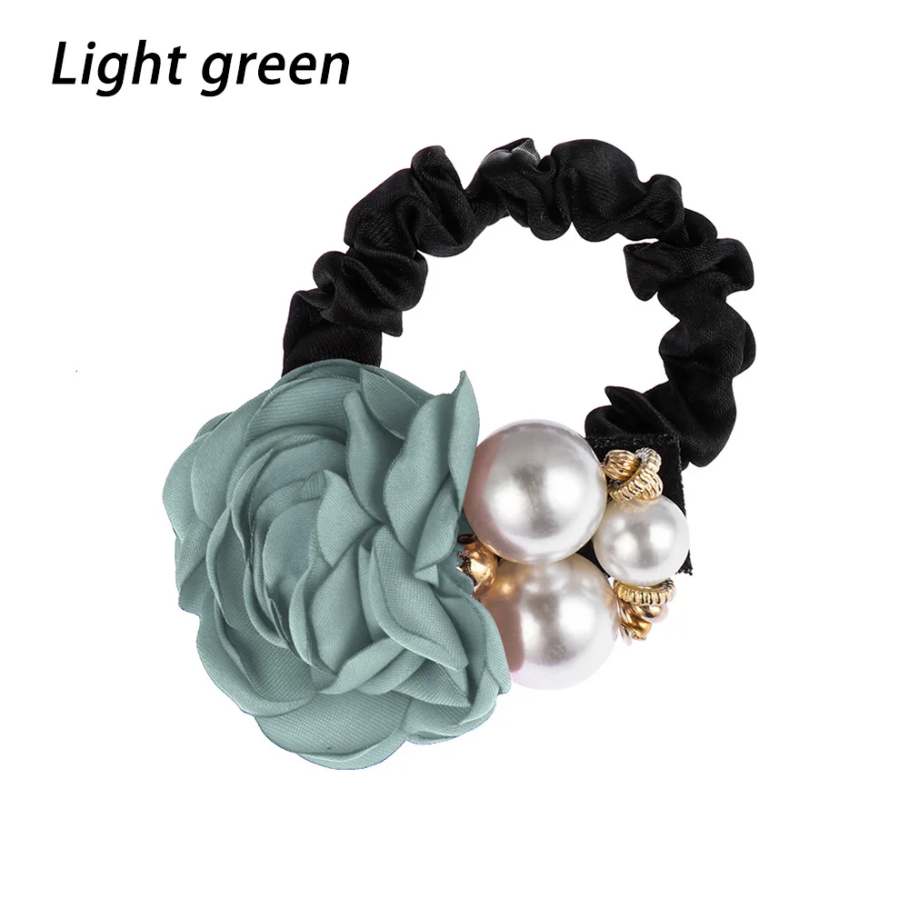 Light green Okdeasl, модные женские резинки для волос с цветами, бисером, жемчугом, повязка на голову, резиновые эластичные резинки для волос, для девушек, конский хвост, держатель, аксессуары для волос - Цвет: Light green