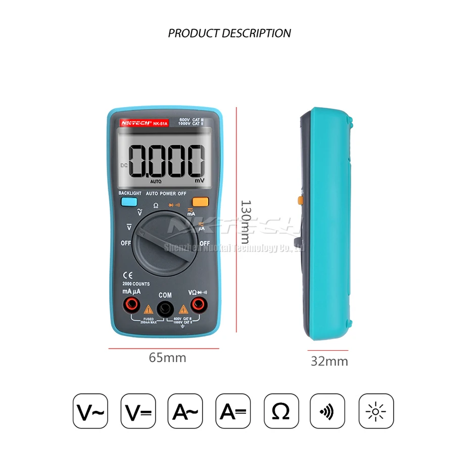 NKTECH NK-51A Auto Range Digital Multimeter AC DC Voltage Current Res Diode Test 