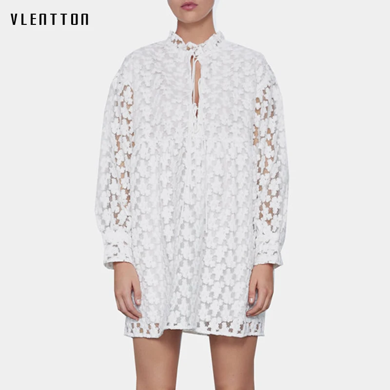 

2020 Spring Summer White Sexy Hollow Out Mini Dress Women Long Sleeve Ruffled Print Solid Elegant Party Dresses Ladies Vestidos