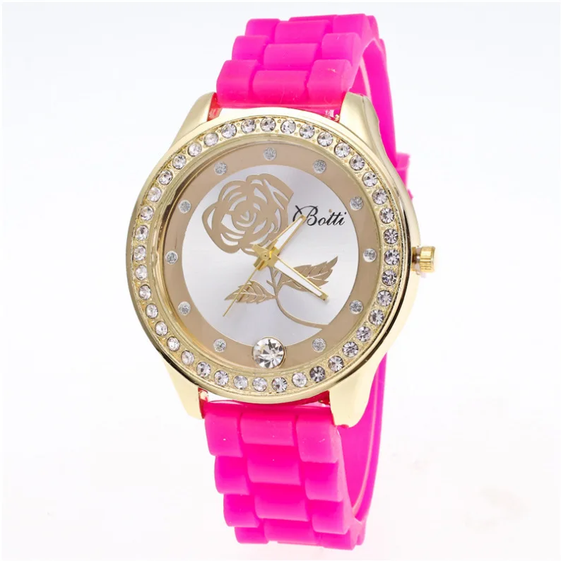 

Women's Fashion Simple Diamond Set Rose Silicone Quartz Watch Bracelet Watch-5 Pieces