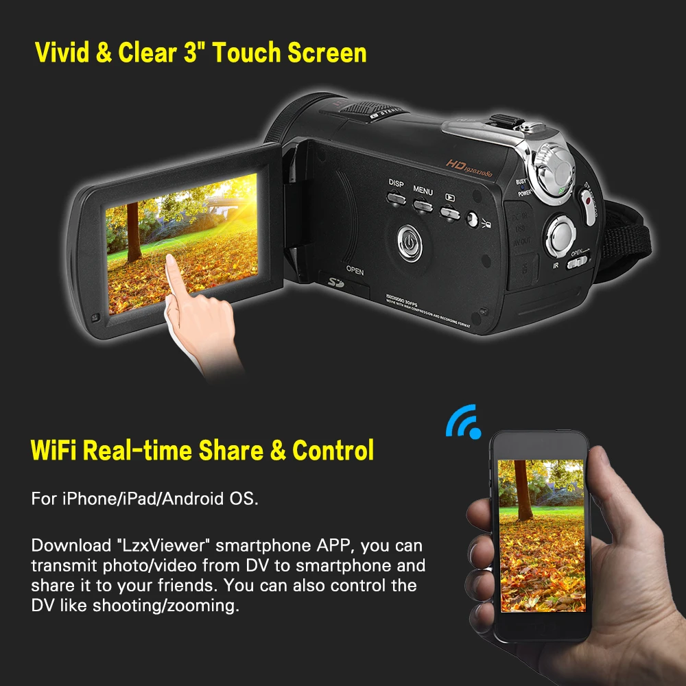 Andoer HDV-D395 " WiFi цифровая видеокамера 1080P 24M видеокамеры w/72 мм 0.39X широкоугольный+ макро объектив/ИК инфракрасное ночное видение