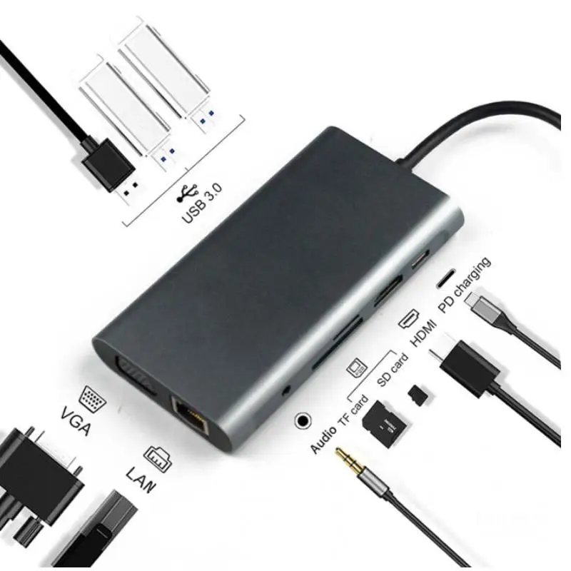 USB C концентратор usb type C для мульти HDMI VGA USB 3,0 RJ45 Кардер ридер адаптер USB разветвитель для MacBook Pro Air USB док-станция type C концентратор