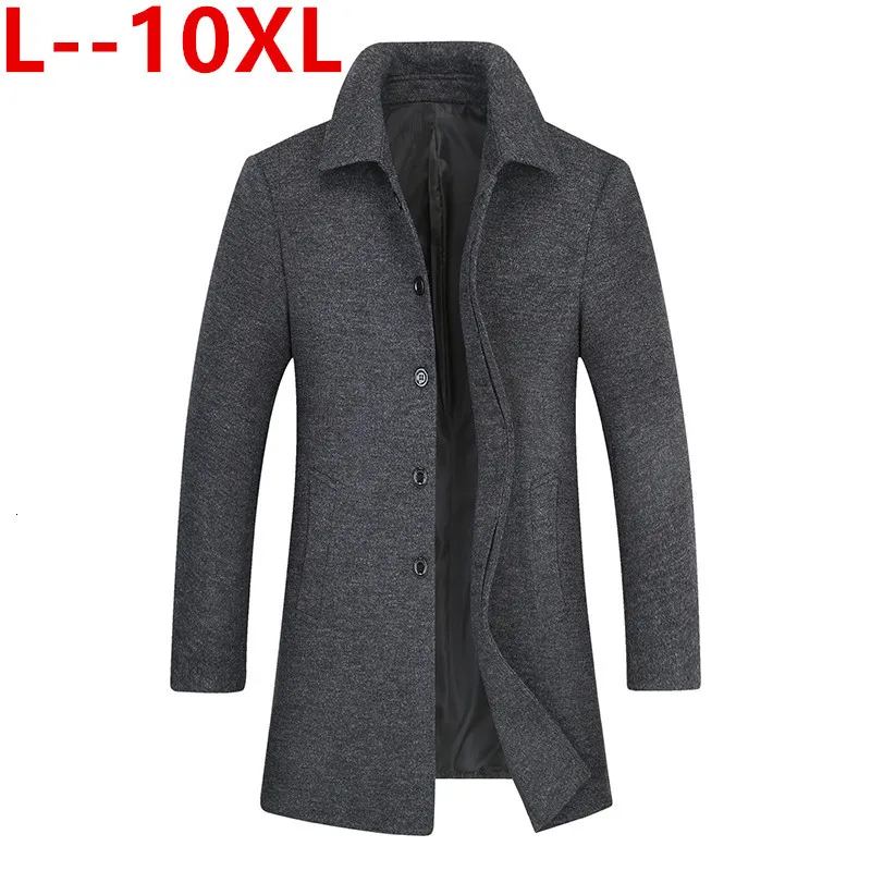 10XL 8XL 6XL 5XL мужское шерстяное пальто Зимний теплый однотонный длинный Тренч мужской однобортный деловой Повседневный плащ парка