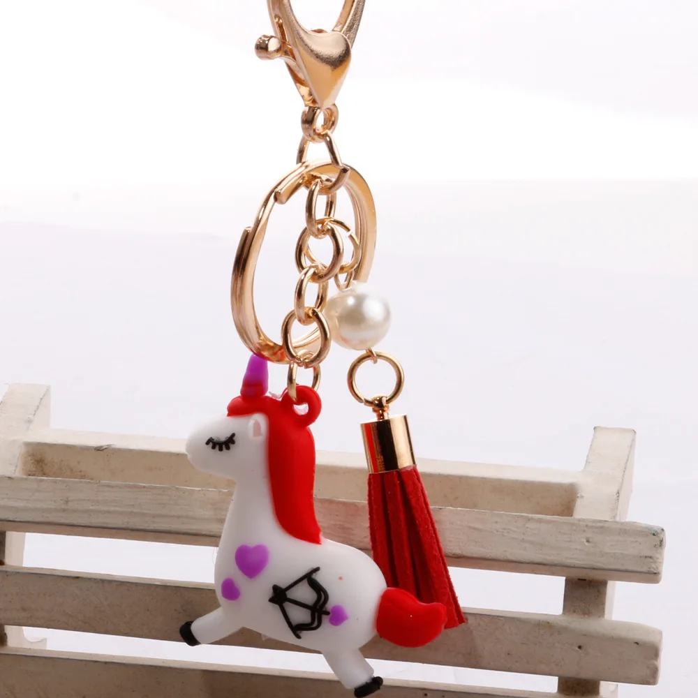 Стиль брелок для ключей с единорогом мода ПВХ Единорог кисточки автомобильный мешок аксессуары Подвеска поперечная граница маленькие украшения