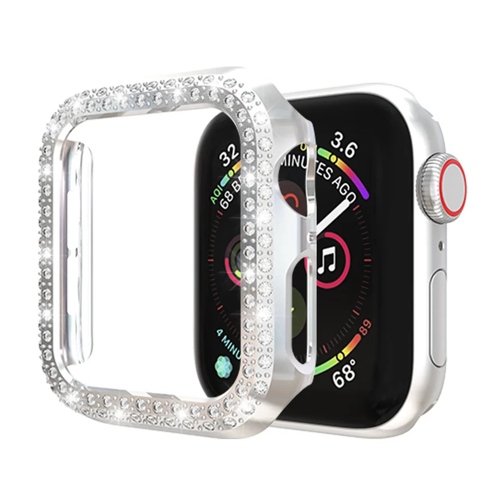 Bling Пластик крышка ПК Алмазный протектор чехол для Apple Watch серии 4, версия 1, 2, 3, ремешок 44/40/42/38 мм ударопрочная защитная рама для наручных часов iWatch, 4 переднего бампера