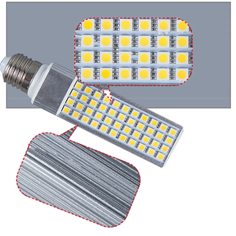 E27 G24 алюминиевая кукурузная лампа SMD 5050 AC85-265V Холодный/теплый белый 5 Вт 7 Вт 9 Вт 11 Вт 13 Вт светодиодный горизонтальный фонарь угол луча 180 градусов