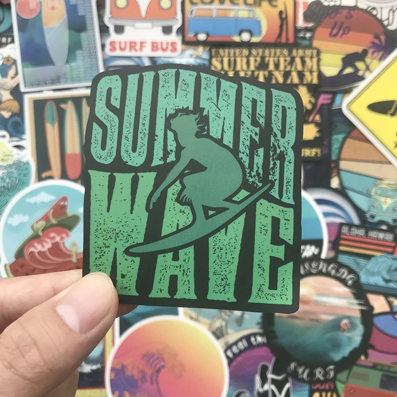 105 PCS Summer Surfing Stickers Beach Travel Graffiti Surf Sticker DIY for Surfboard Laptop Luggage Bicycle Tablet Water Bottle