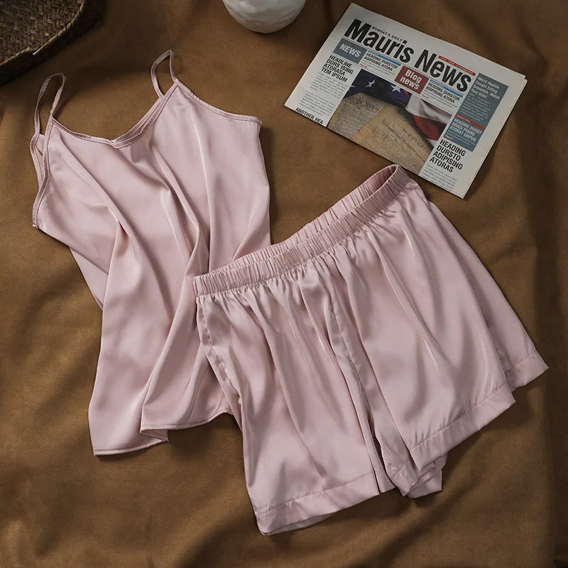 Sanderala Sexy Women Pajamas Set Sleepwear High Quality Lingerie Nightgown Sleeveless Nighty Sets Pants Pajama Shorts Women