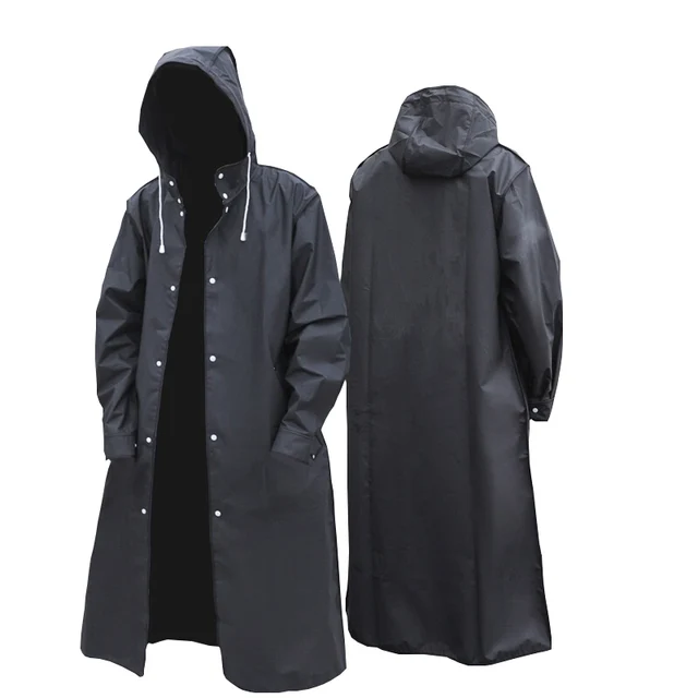 Black Fashion Adult Waterproof Long Raincoat Women Men Rain Coat Hooded For Outdoor Hiking Travel Fishing Climbing Thickened 1