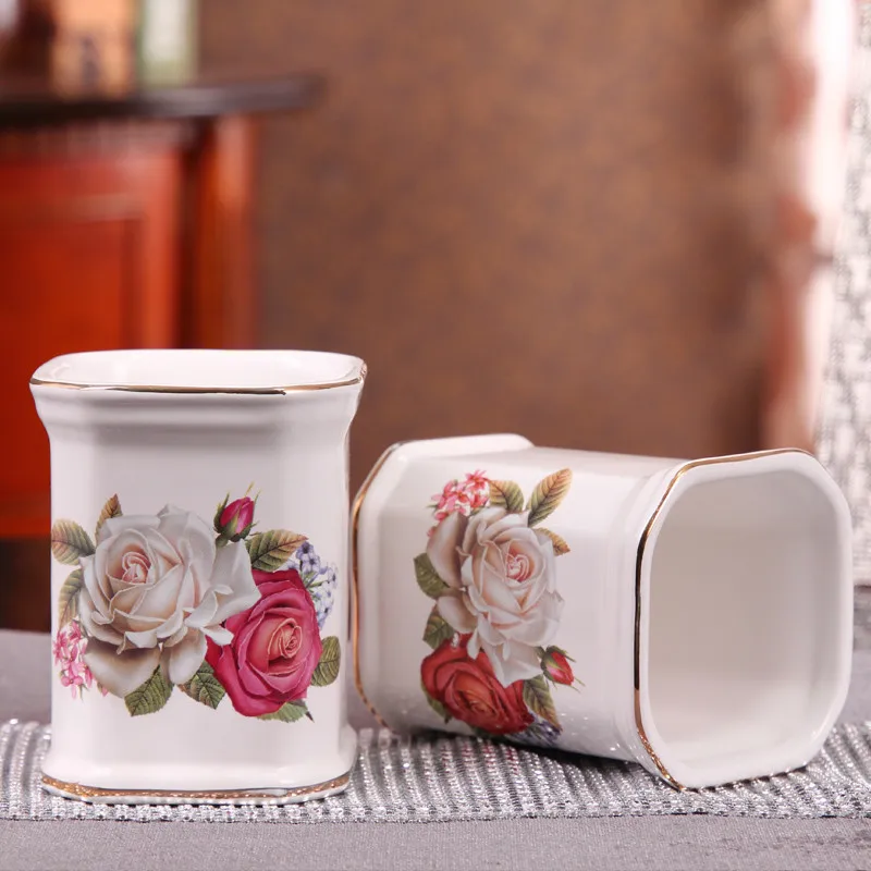 Bathroom Accessory Set Ceramic Bath Toiletries Soap Dispensers/Dishes Toothbrush Holder Gargle Cups Wedding Gifts Rose Finished
