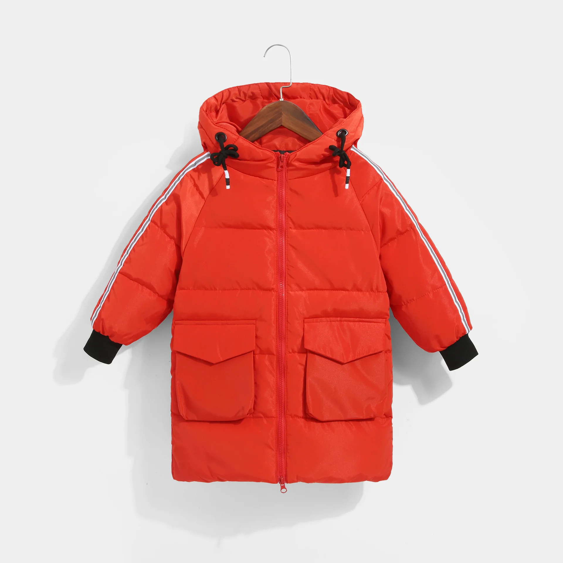 Пуховики для девочек и мальчиков, новинка года, модные детские зимние пальто детские теплые толстые длинные пуховые пальто с капюшоном для девочек-подростков возрастом от 3 до 12 лет - Цвет: Orange