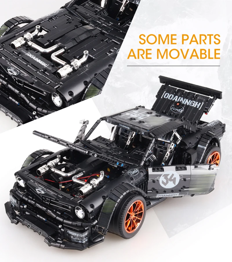 Carro de Corrida Novo Ford Mustang Hoonicorn ft Técnica 20102 Moc-22970 Bloco Construção Tijolos Criança Brinquedos Educativos Presentes 23009 1965 7 High Quality Brinquedos e hobbies