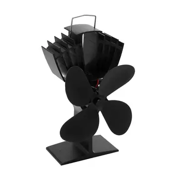

Black 4 Blades Heat Powered Stove Fan Eco Fireplace Fan Wood Burner Quiet Energy Saving Home Efficient Heat Distribution