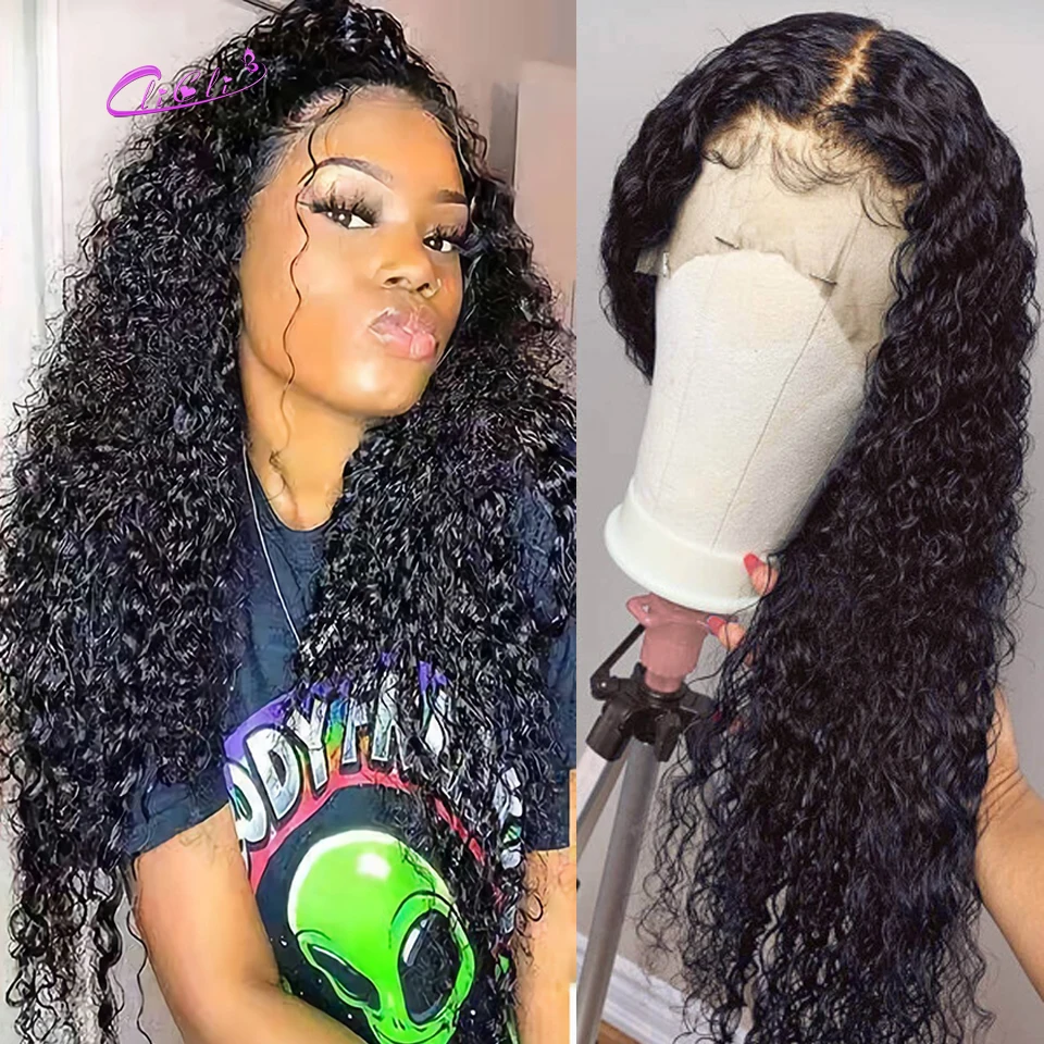 Mongolian Kinky Curly Hair Kinky Curly Lace Frontal Human Hair Wig Wet And Wavy Glueless 32 Inch Closure Wig 5x5 Kinky Curly Wig