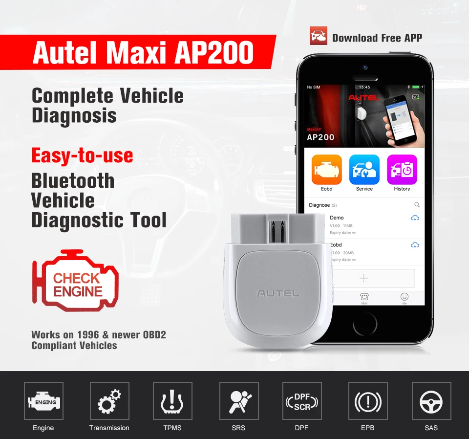 Autel AP200 Bluetooth OBD2 сканер полная система считывания кода диагностирует AutoVIN TPMS IMMO family DIYers PK MX808 Easydiag