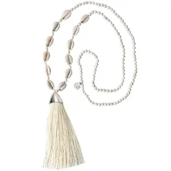 

KELITCH Seashell Beaded Choker Necklaces Hawaii Beach Cowrie Charm Necklaces Handmade Boho Tassel Pendant Chain Ladies Jewelry