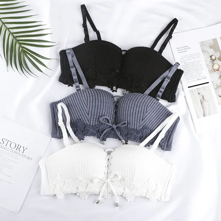 

Free Shipping Promotion 2020 Small Chest Gathered Non-slip Sexy Lace Lingerie Female Bra Without Underwire