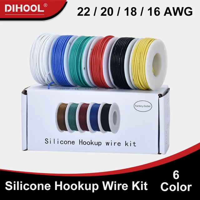 22/20/18AWG 60m Flexible Silicone Tinned Wires 6 Color Mix Electrical  Stranded Wires Kit 16AWG