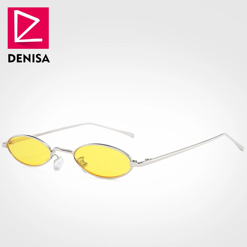 DENISA винтажные маленькие Овальные Солнцезащитные очки женские брендовые дизайнерские ретро желтые красные женские солнцезащитные очки UV400 Защитные очки G31036