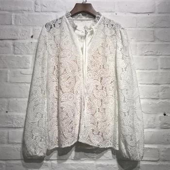 

France style women's elegant Hollow-out Lace shirts 2020 Autumn women High quality long sleeve Blouses Shirt Tops B972