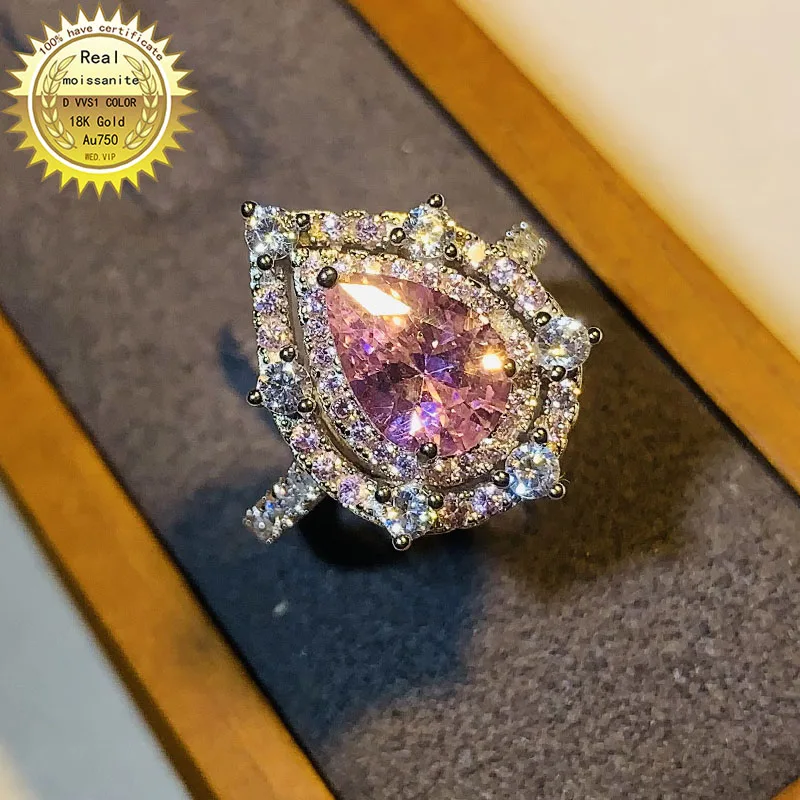 Твердые из золота 18 карат 2ct розовый муассанит кольцо с бриллиантом D Цвет VVS