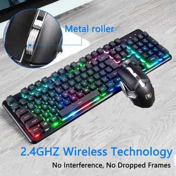 

Wireless Gaming Mechanical Feel Keyboard Mouse Set Rechargeable LED Backlight 2.4GHz 104 Keys Keyboard Mouse Combo for PC Laptop