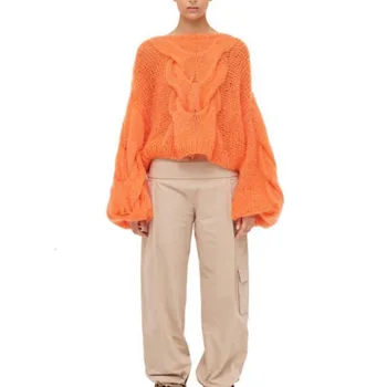 

LANMREM 2020 Spring New Fashion Temperament Women Loose Casual Plus Twist Solid Color Pullover Sweater TC352