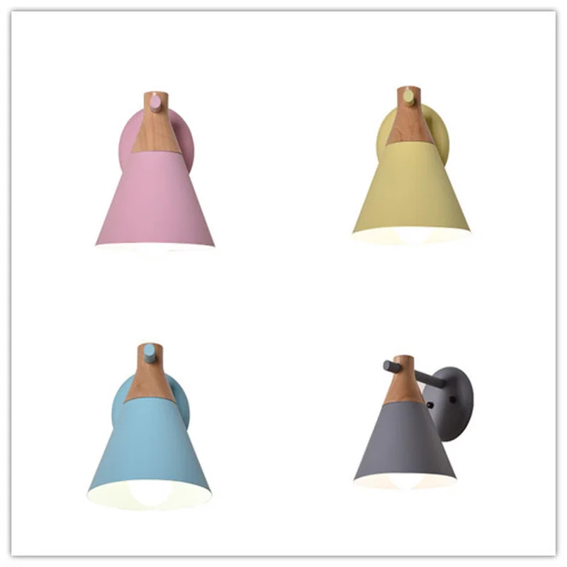 Nordic Wooden LED Wall Light Bedroom Living Room Macaron Multi-color Modern Lights Sconce Bedside Lamp E27 | Лампы и освещение
