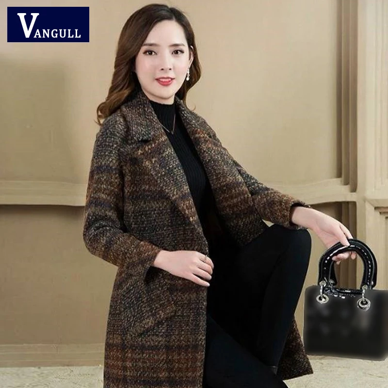 Koop Vangull Plaid Wollen Jassen Pak Kraag Double Breasted Slanke Mode Dikke Warme Jassen Herfst Winter Elegante Zakken Lange Outwears