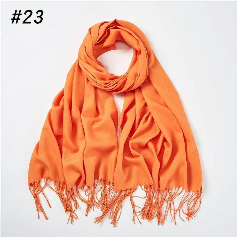 Новинка, зимний Одноцветный простой длинный кашемировый хиджаб, шарф для женщин и мужчин, большое одеяло, теплые пашмины шали и обертывания - Цвет: Orange Yellow