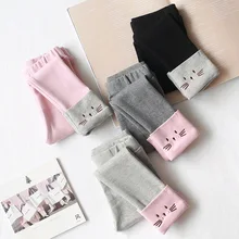 Детская одежда из Южной Кореи; коллекция года; сезон осень; стиль; вышитые леггинсы с героями мультфильмов для девочек; облегающие длинные брюки с рисунком котенка для маленьких девочек