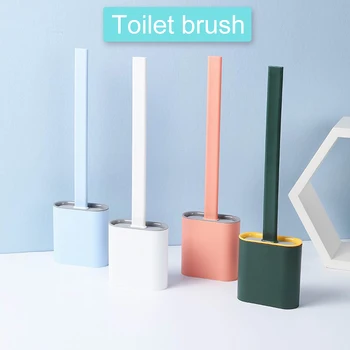 

Toilet Brush Holder Set Silicone Bristles Toliet Cleaning Brush with Long Handle Bathroom Cleaning Accessories