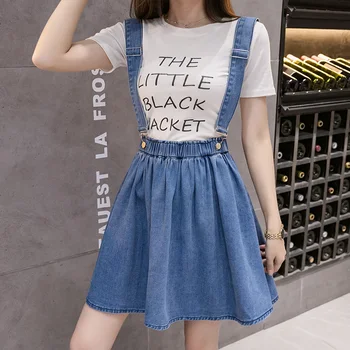 

Lucyever Denim Women Suspenders Skirt Summer Loose High Waist Jeans Mini Skirt Plus Size Korean Fashion Blue Female Faldas S-5XL
