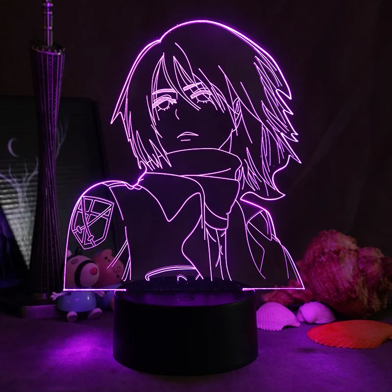 Акриловая настольная лампа 3D ночсветильник с аниме атака на Титанов для
