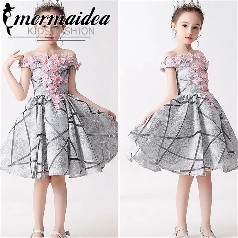 

Baby Kids Lovely Cute Shoulderless Collar Appliques Flowers Birthday Holiday Party Prom Dress Toddler Infant Host Tutu Dresses