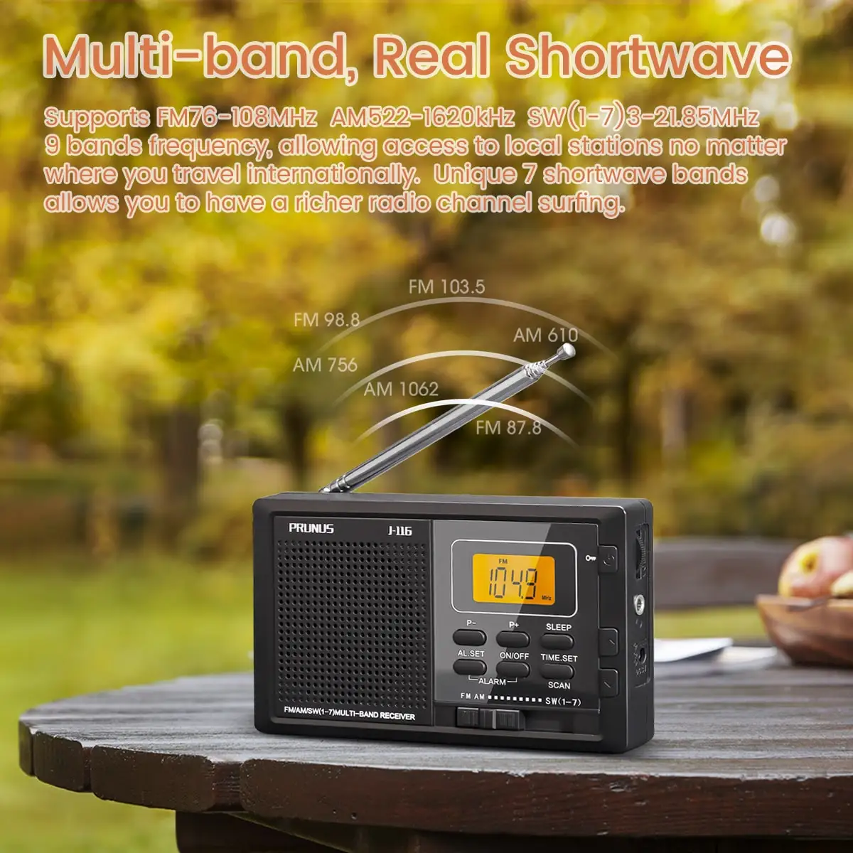 Портативный радиоприемник PRUNUS FM AM SW 9 диапазонов цифровые часы радио с разъемом