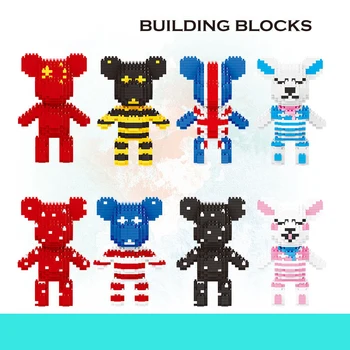 

Violent bear Chinese British National flag doll mascot model diamond building block toys for children gifts