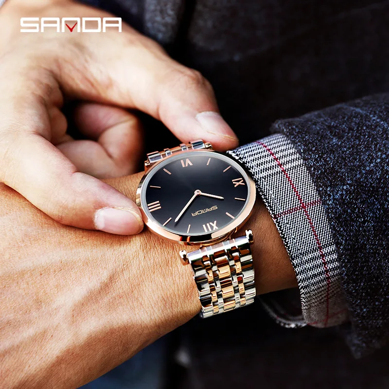 

SANDA New Style Men Watch Steel Band Business Waterproof Men Fashion Rose Gold Watch Quartz Watch Men's