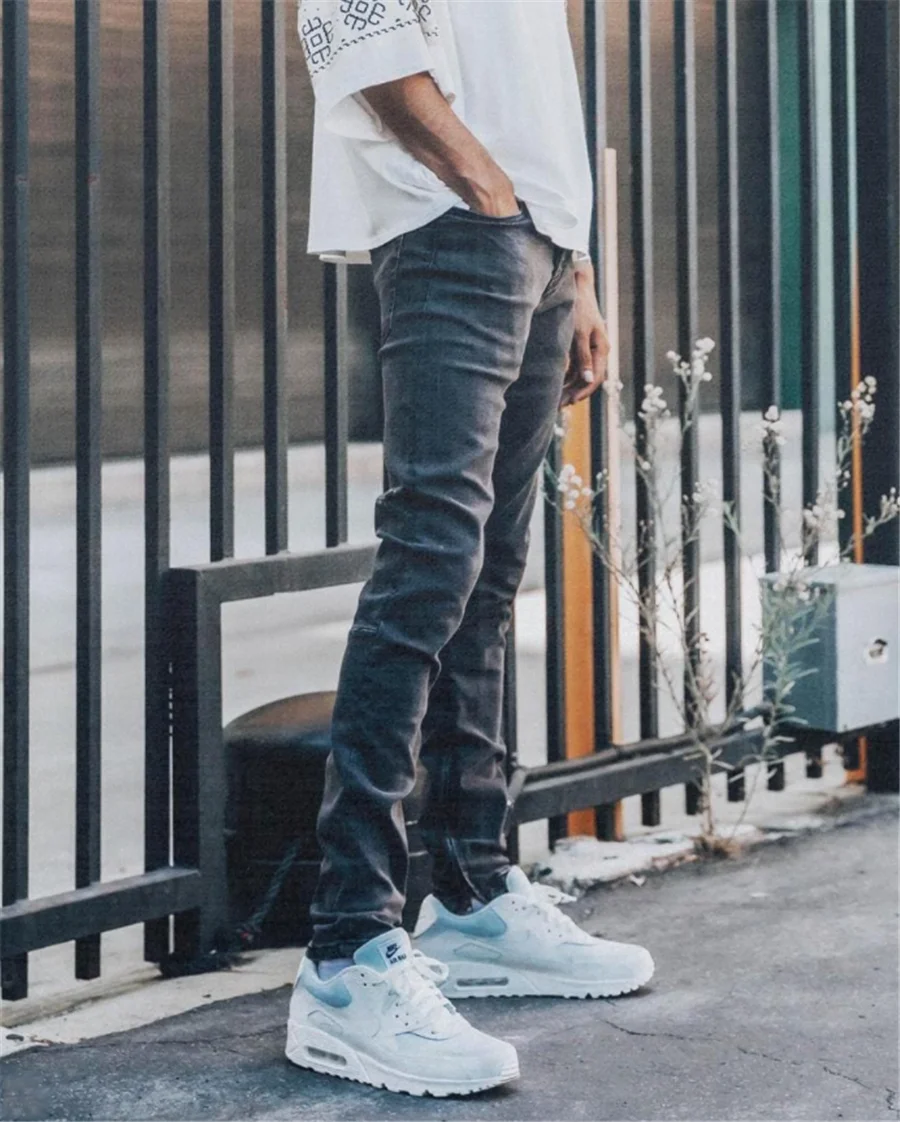 SEASONLESS Authentics Male Washed Stretch Jeans For Men Clothing  Classic Zipper At Inseam Slim fit 5-Pocket Cotton Jean