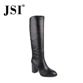 

JSI Winter Women Boots Pointed Toe Genuine Leather Zip Knee-High Ladies Shoes Square Heel Super High Heels Women Boots jc217