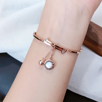 

YUN RUO Fashion Double Sides Shell Bell Bangle Rose Gold Color Titanium Steel Jewelry Woman Birthday Gift Never Fade Drop Ship