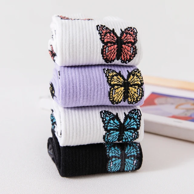 Новые носки с бабочками  модные забавные хлопковые носки с вышивкой 3