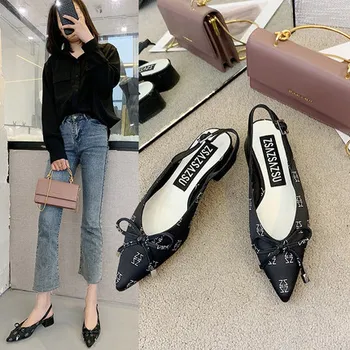 

2020 Women's Shoes Point Toe Bow Printting Slingbacks AS0062