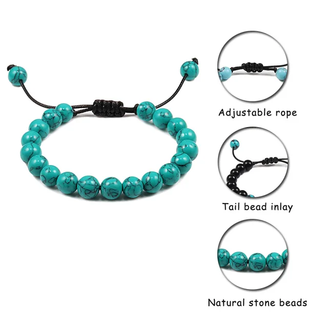 Pulsera de cuentas de piedra de ojo de tigre unisex, brazalete de cuerda trenzada ajustable, roca de Lava Natural, pulseras de equilibrio curativo de Yoga, 8mm