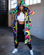 Women's camouflage cotton down jacket zipper long-sleeved hooded parka coat street style winter warm fashion cotton jacket