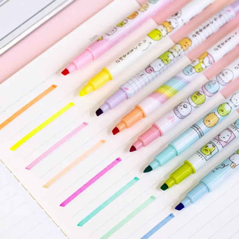 8 шт двойной конец стираемые текстовыделители милые животные ручка флуоресцентного цвета маркеры 19QA